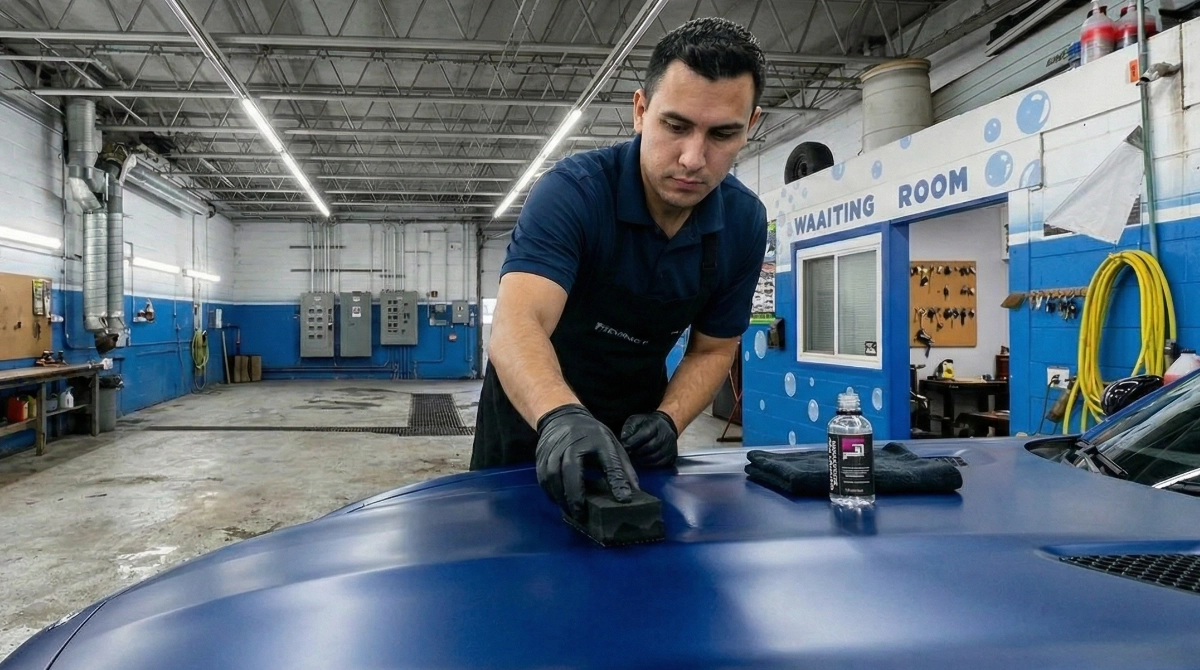 Ceramic maintenance wash on white car in Barrington